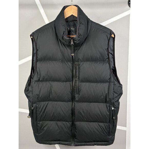 LL Bean 2010 Goose Down Puffer Vest Men’s Large Reg Black Full Zip - Picture 1 of 14